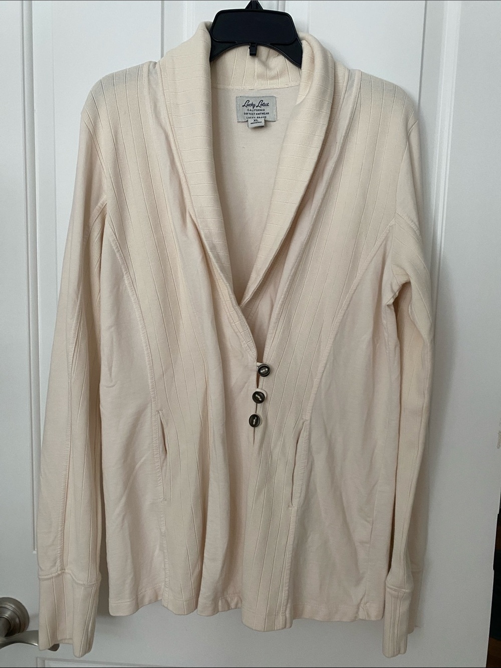 Lucky Brand Cream Shawl-Collar cotton Cardigan with Button Front
